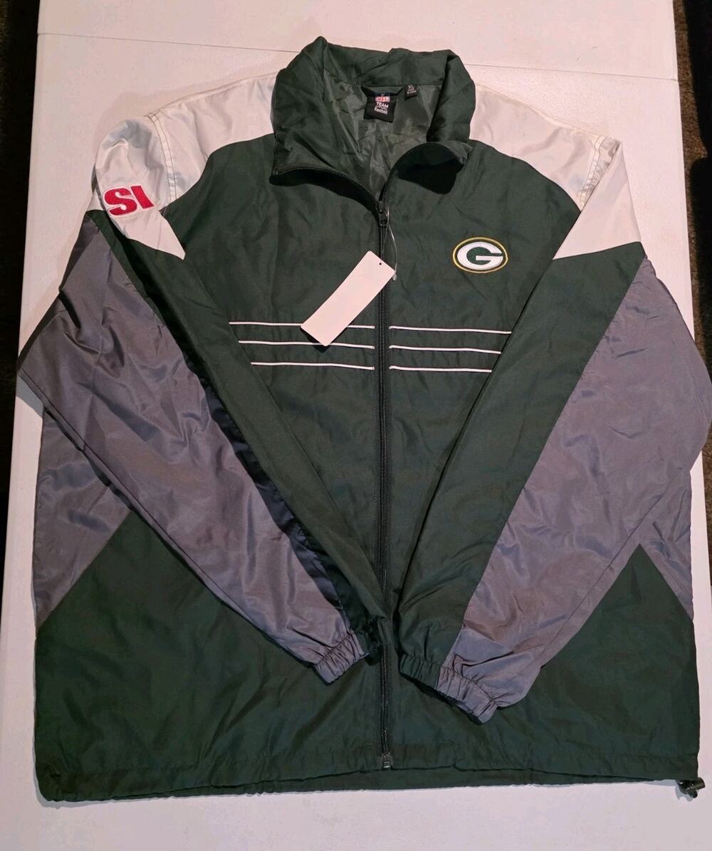 NWT Reebok Green Bay Packers Jacket Mens XL NFL Windbreaker Green Gray Full Zip